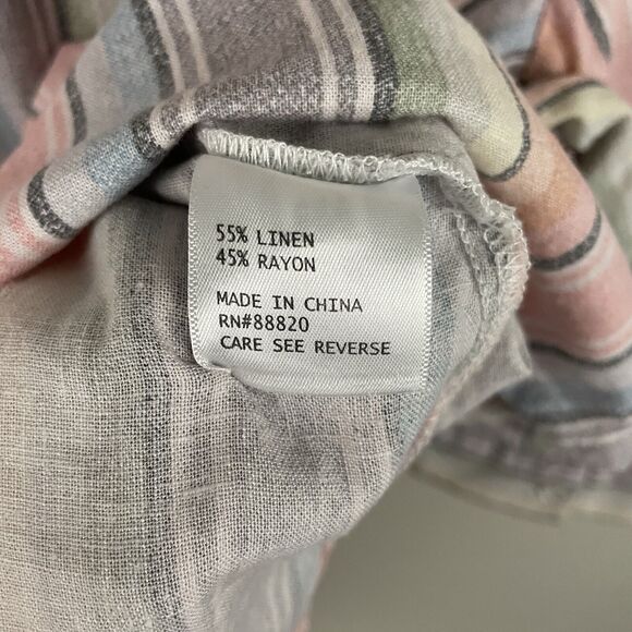 Tahari Womens 1X Striped Linen Blend Multicolor V Neck 3/4 Sleeve - Picture 3 of 4